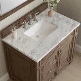 Bristol 36" Single Vanity, Whitewashed Walnut w/ 3 CM Carrara Marble Top