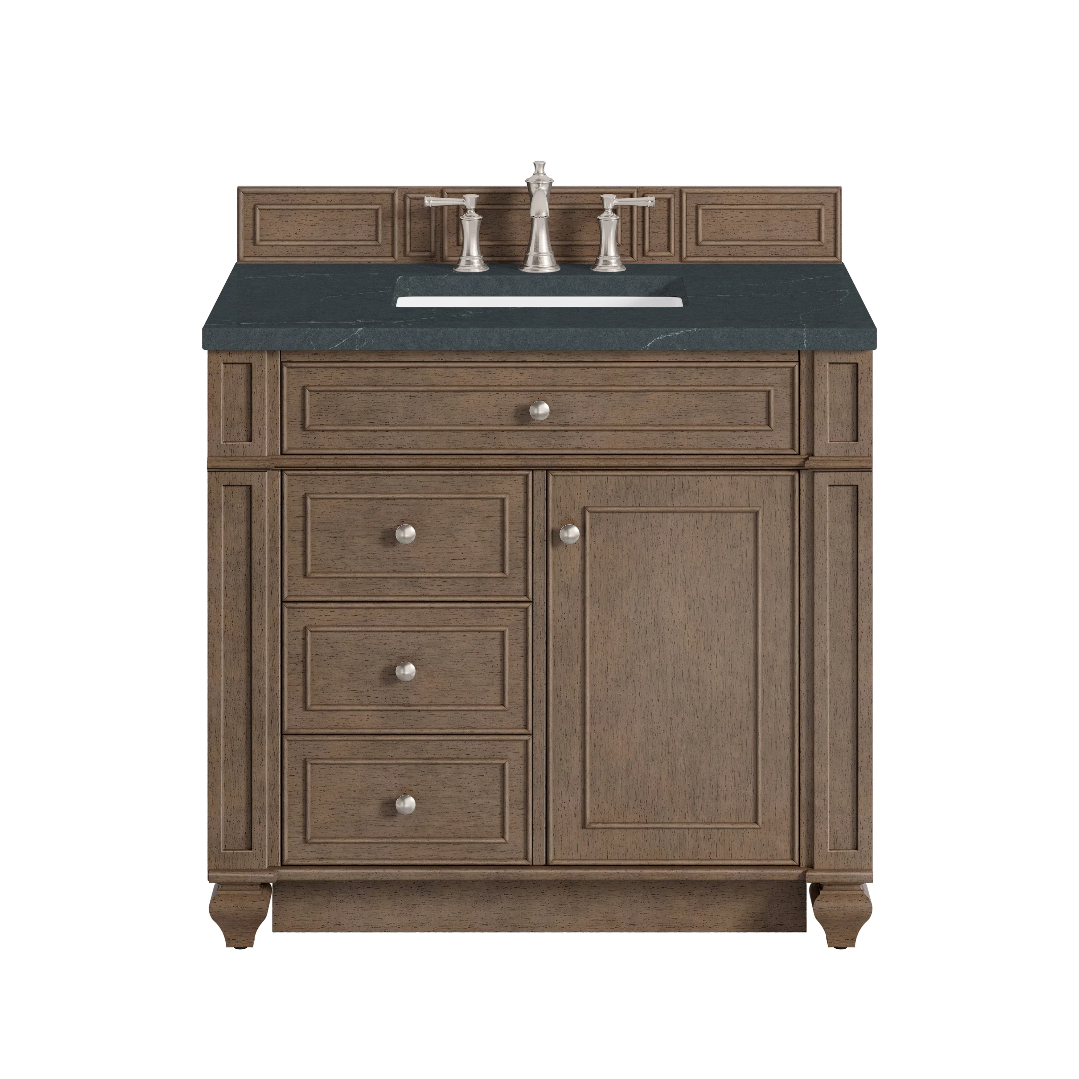 Bristol 36" Single Vanity, Whitewashed Walnut w/ 3 CM Charcoal Soapstone Silestone Top