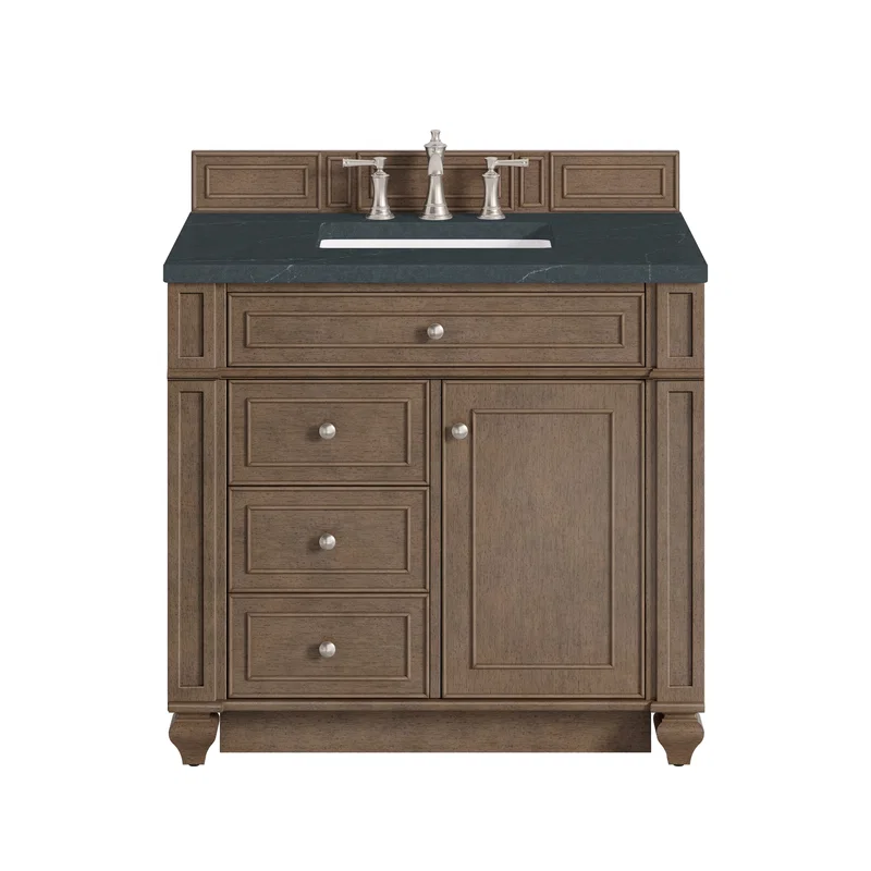 Bristol 36" Single Vanity, Whitewashed Walnut w/ 3 CM Charcoal Soapstone Silestone Top