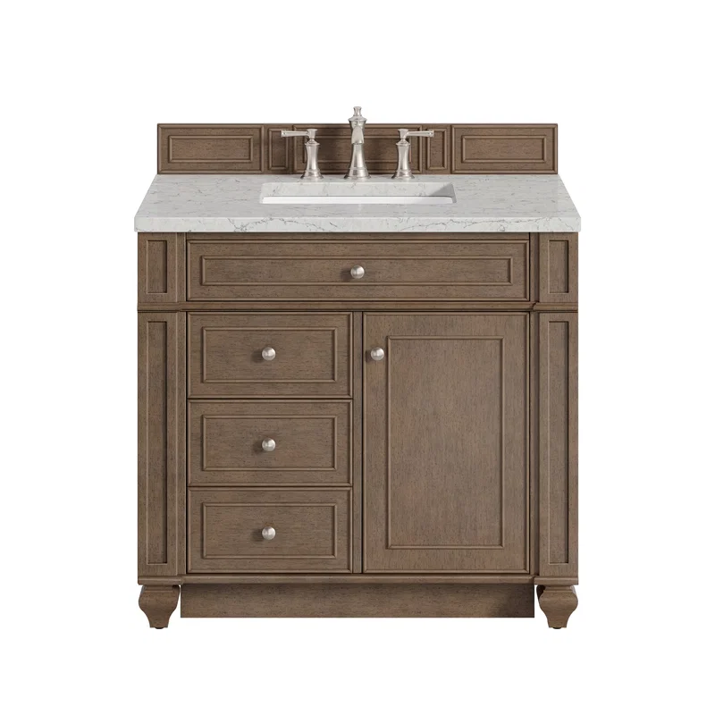Bristol 36" Single Vanity, Whitewashed Walnut w/ 3 CM Eternal Jasmine Pearl Silestone Top