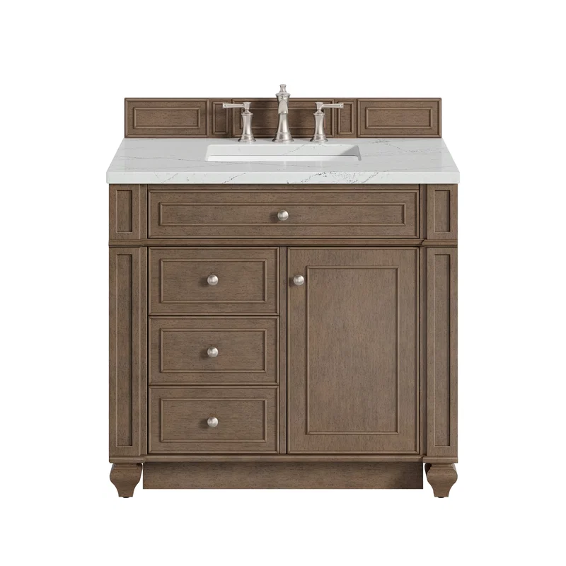 Bristol 36" Single Vanity, Whitewashed Walnut w/ 3 CM Ethereal Noctis Silestone Top