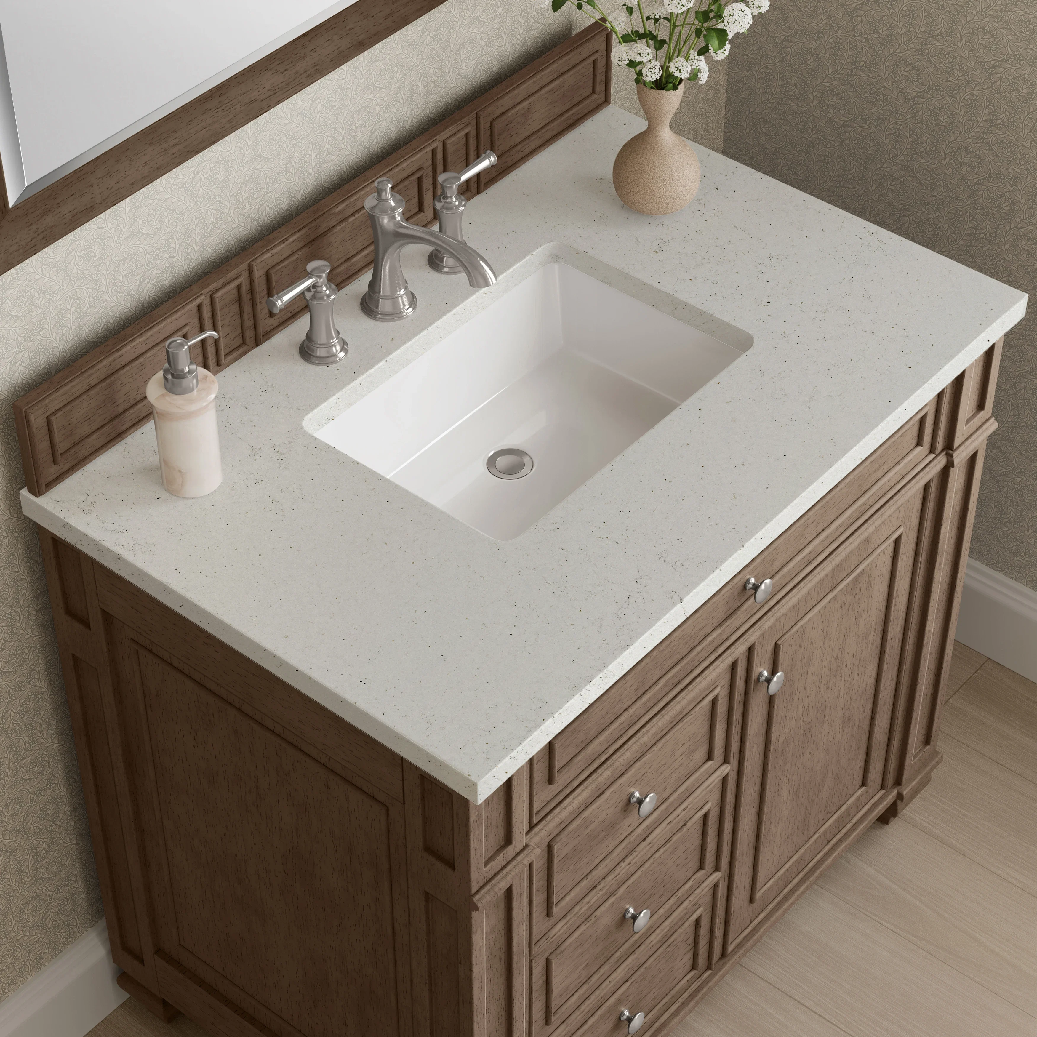 Bristol 36" Single Vanity, Whitewashed Walnut w/ 3 CM Lime Delight Silestone Top