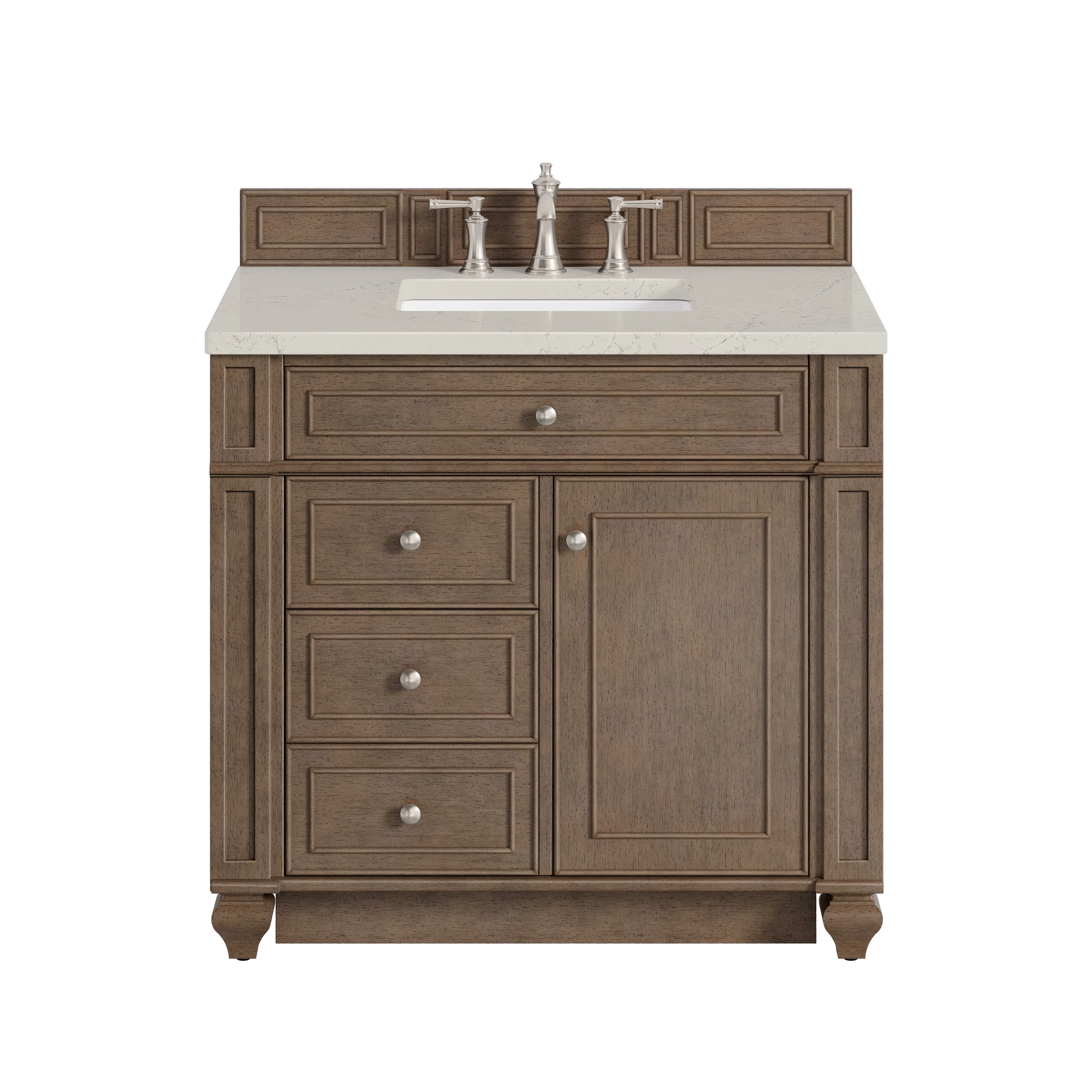 Bristol 36" Single Vanity, Whitewashed Walnut, w/ 3 CM Siberian Silestone Top