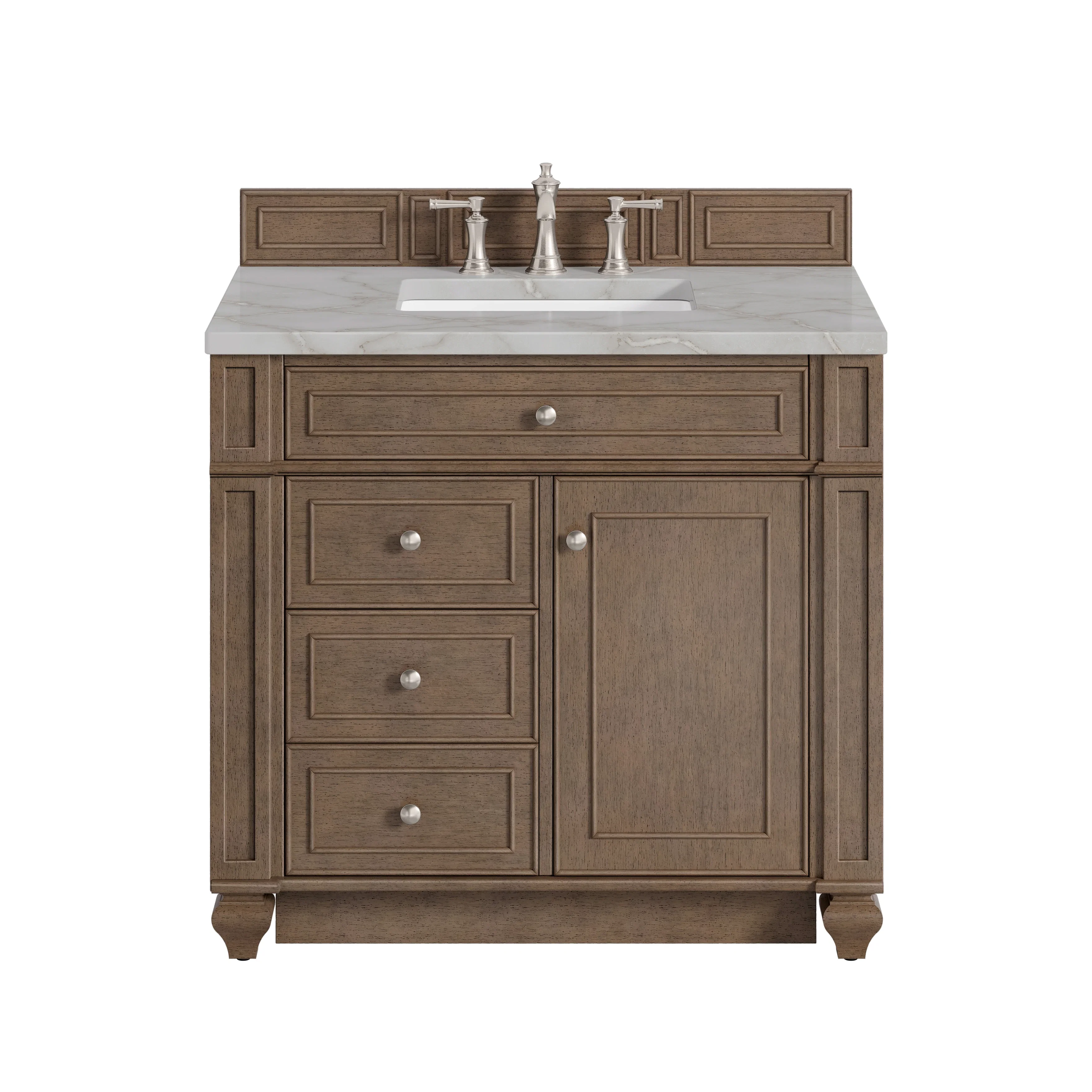 Bristol 36" Single Vanity, Whitewashed Walnut w/ 3 CM Victorian Silver Silestone Top