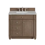 Bristol 36" Single Vanity, Whitewashed Walnut w/ 3 CM Victorian Silver Silestone Top