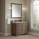 Bristol 36" Single Vanity, Whitewashed Walnut w/ 3 CM Victorian Silver Silestone Top