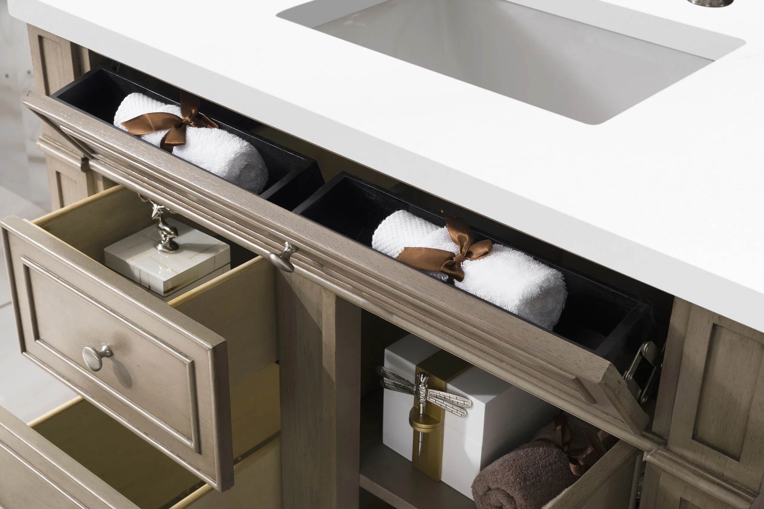 Bristol 36" Single Vanity, Whitewashed Walnut w/ 3 CM White Zeus Silestone Top