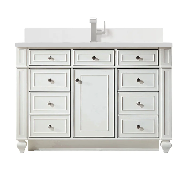 Bristol 48" Single Vanity, Bright White w/ Single Hole 3 CM White Zeus Silestone Top & Backsplash