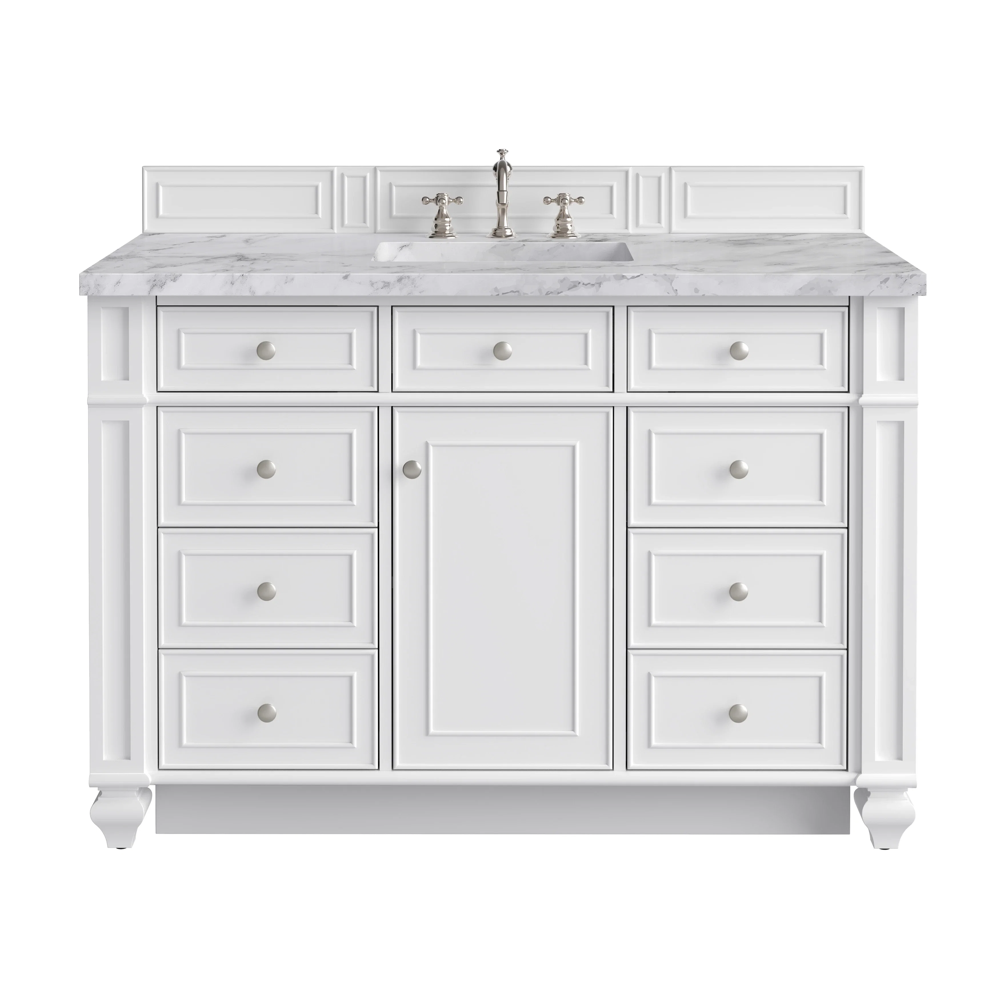 Bristol 48" Single Vanity, Bright White w/ 3 CM Carrara Marble Top