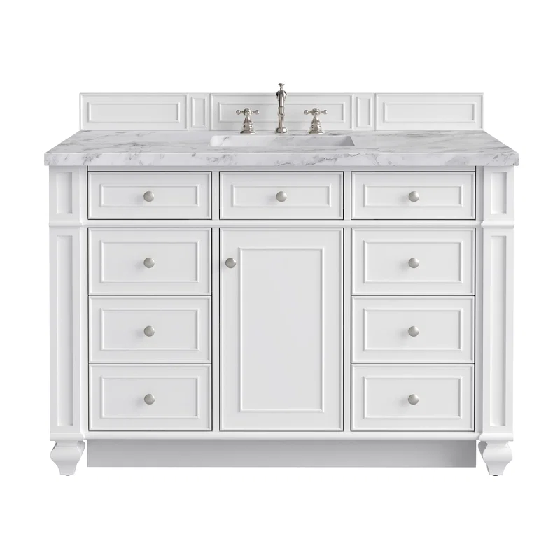Bristol 48" Single Vanity, Bright White w/ 3 CM Carrara Marble Top