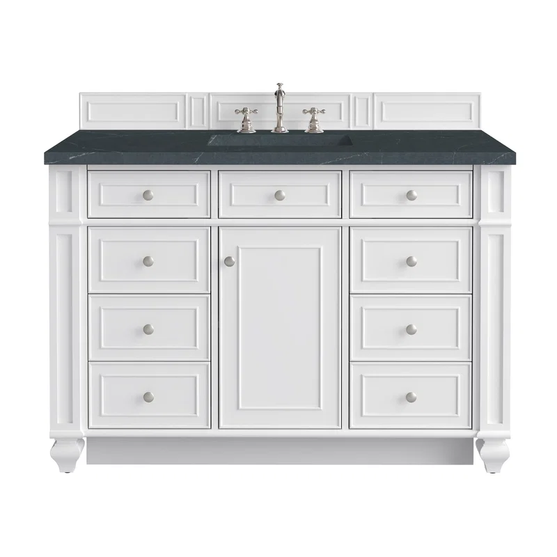 Bristol 48" Single Vanity, Bright White w/ 3 CM Charcoal Soapstone Silestone Top