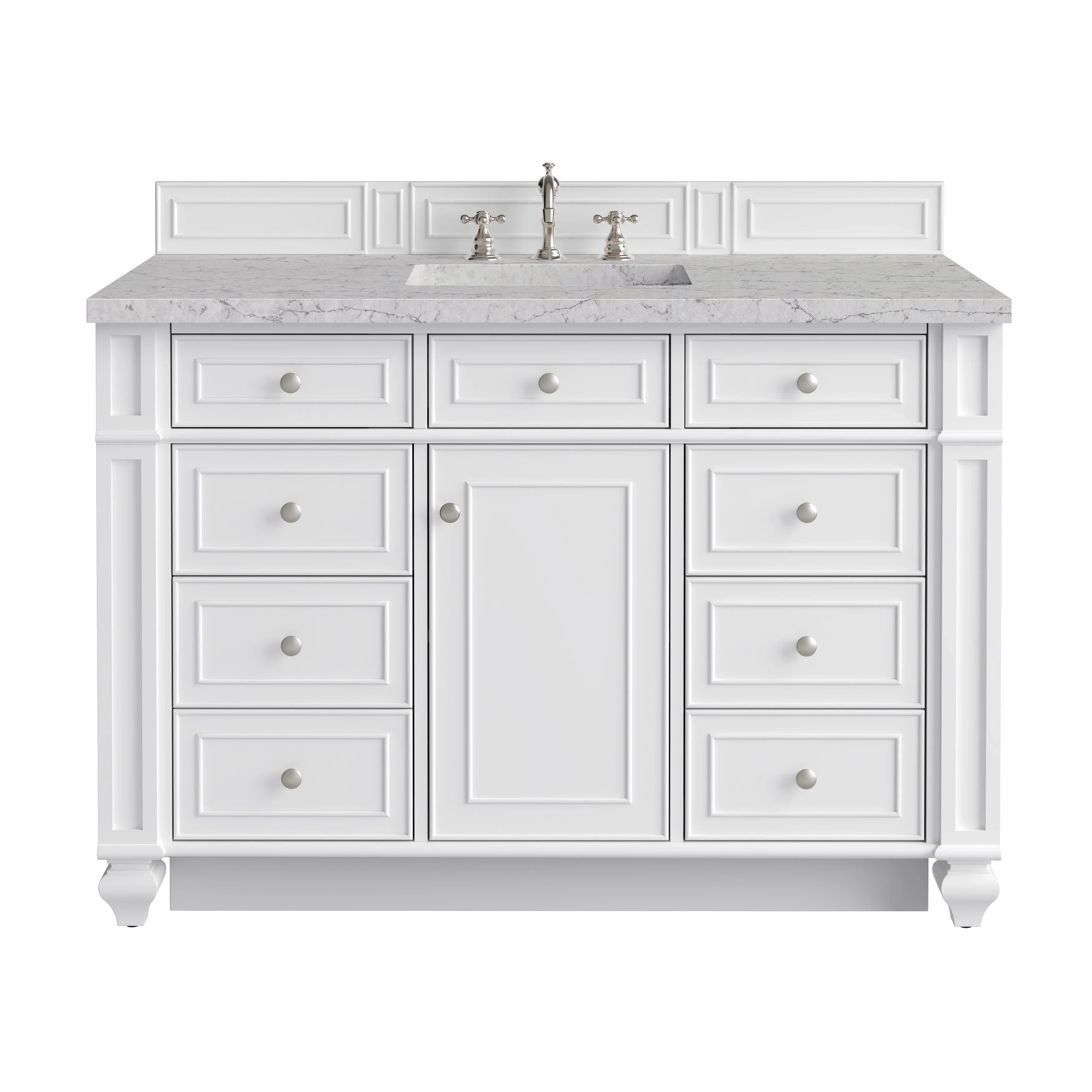 Bristol 48" Single Vanity, Bright White w/ 3 CM Eternal Jasmine Pearl Silestone Top