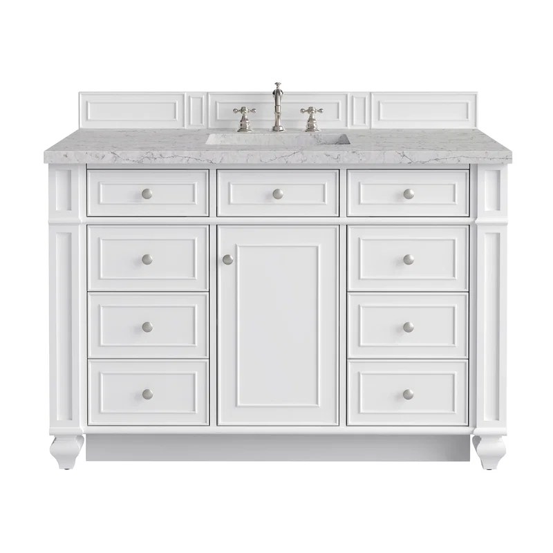 Bristol 48" Single Vanity, Bright White w/ 3 CM Eternal Jasmine Pearl Silestone Top