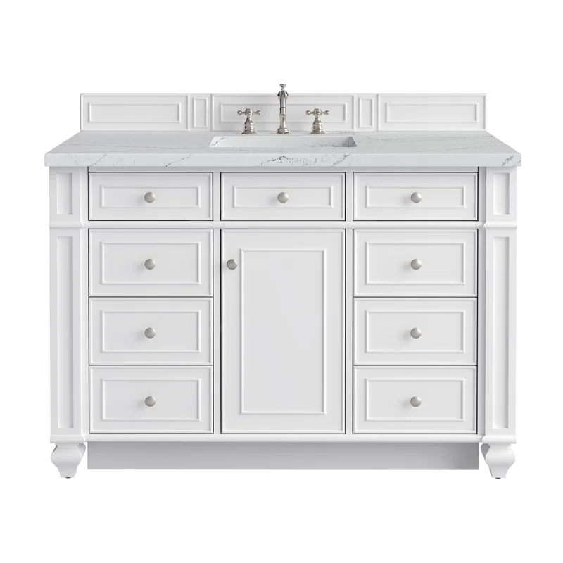 Bristol 48" Single Vanity, Bright White w/ 3 CM Ethereal Noctis Silestone Top