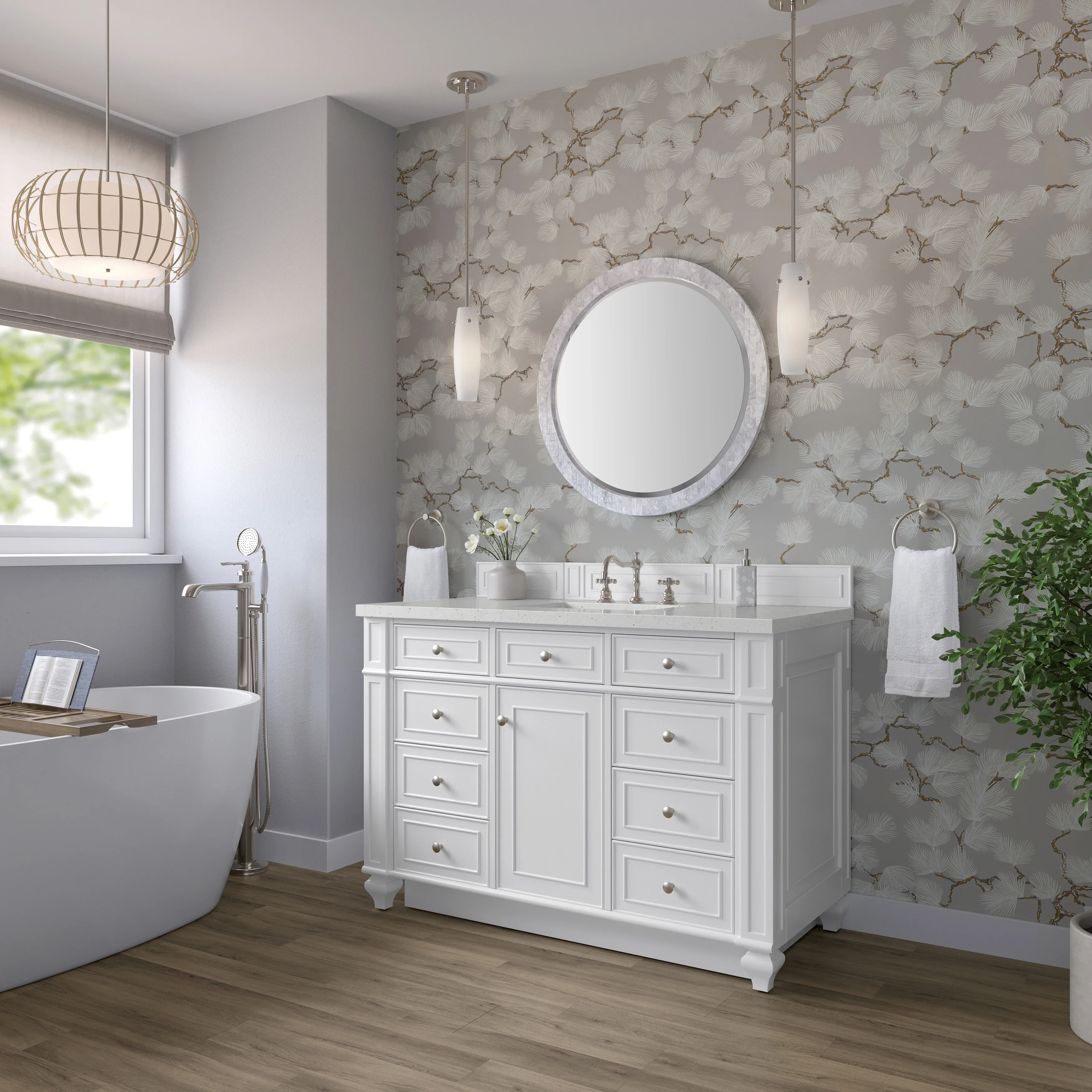 Bristol 48" Single Vanity, Bright White w/ 3 CM Lime Delight Silestone Top