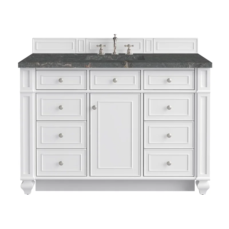 Bristol 48" Single Vanity, Bright White w/ 3 CM Parisien Bleu Silestone Top