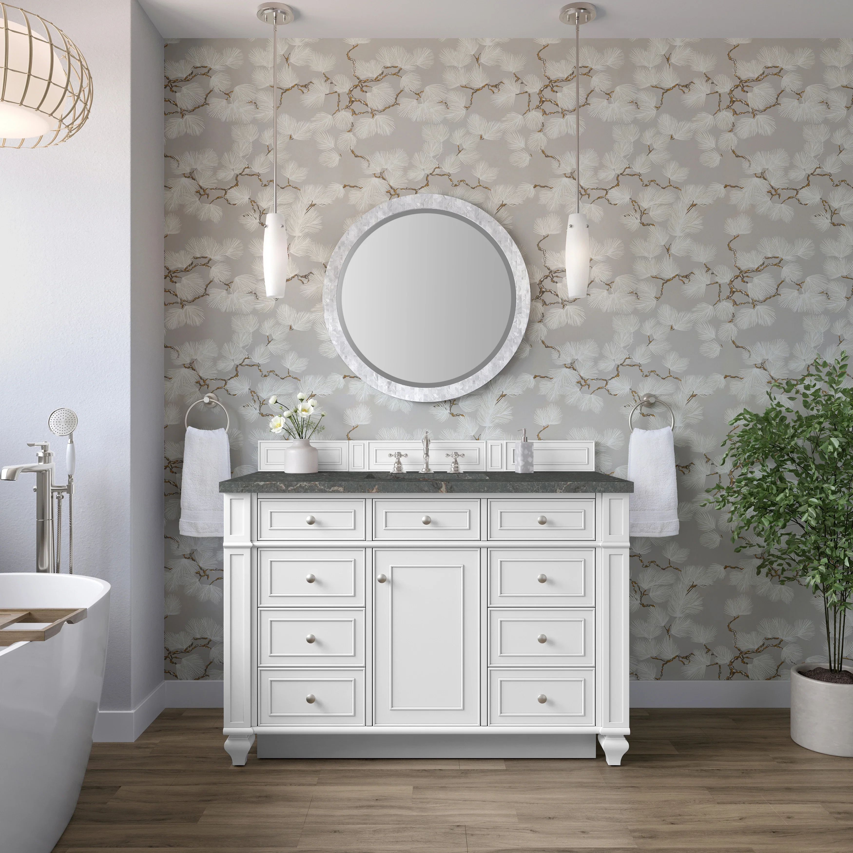 Bristol 48" Single Vanity, Bright White w/ 3 CM Parisien Bleu Silestone Top