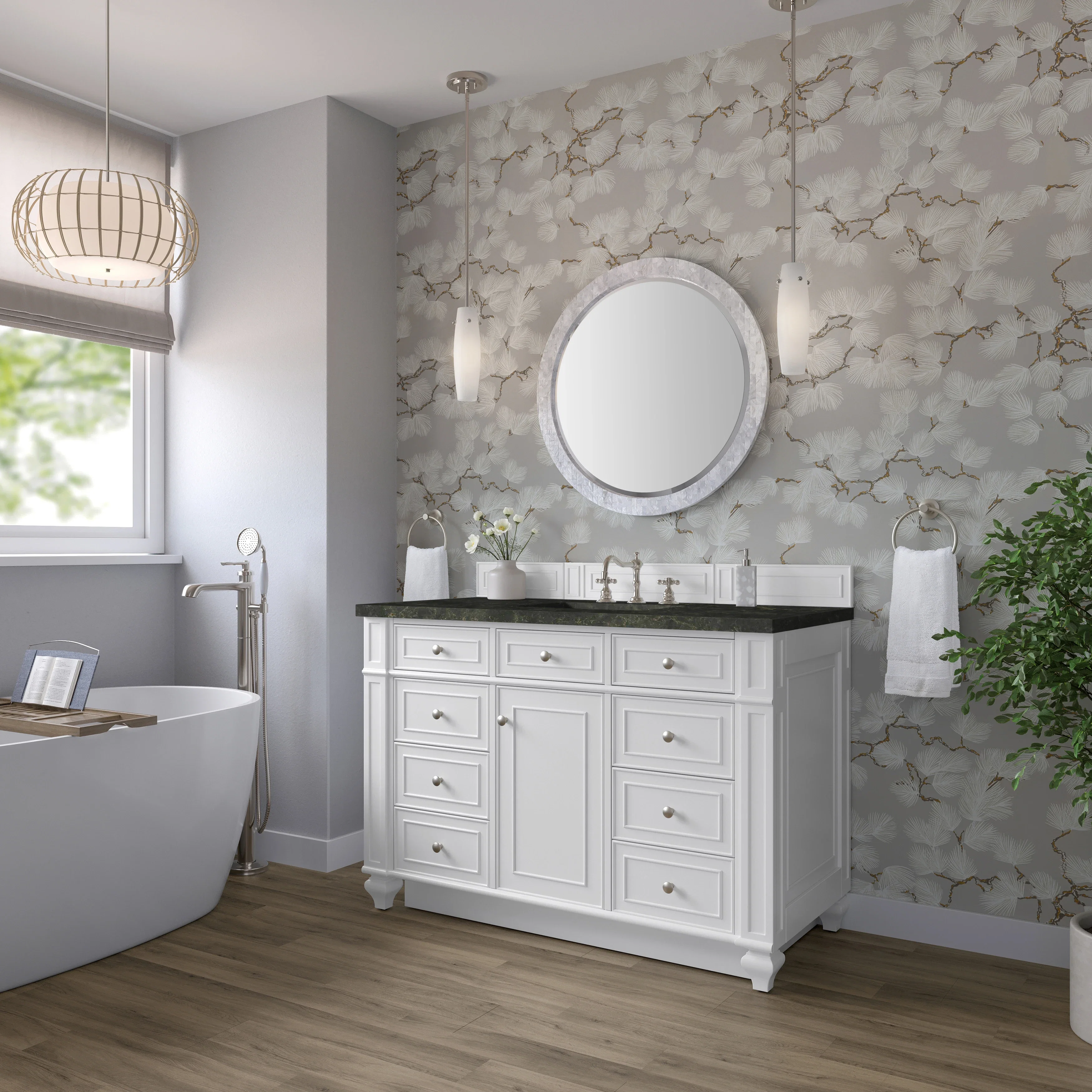 Bristol 48" Single Vanity, Bright White, w/ 3 CM Phantome Eclos Top