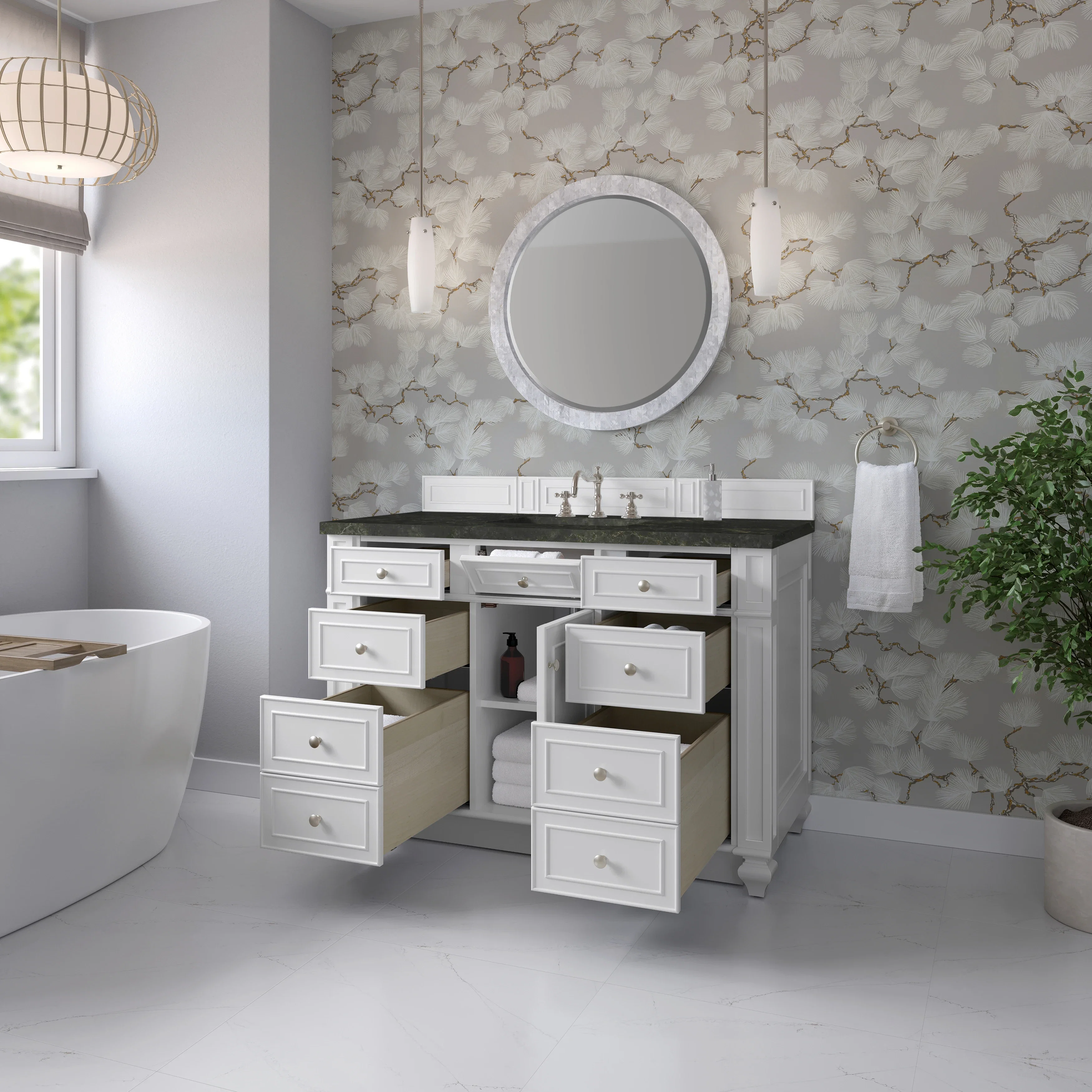 Bristol 48" Single Vanity, Bright White, w/ 3 CM Phantome Eclos Top