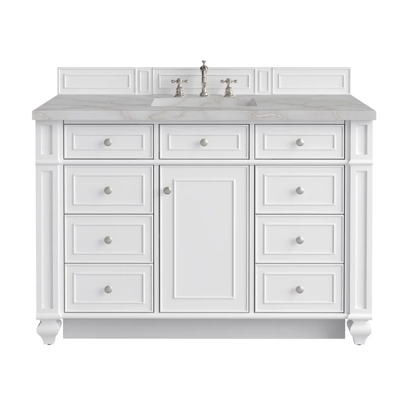 Bristol 48" Single Vanity, Bright White w/ 3 CM Victorian Silver Silestone Top