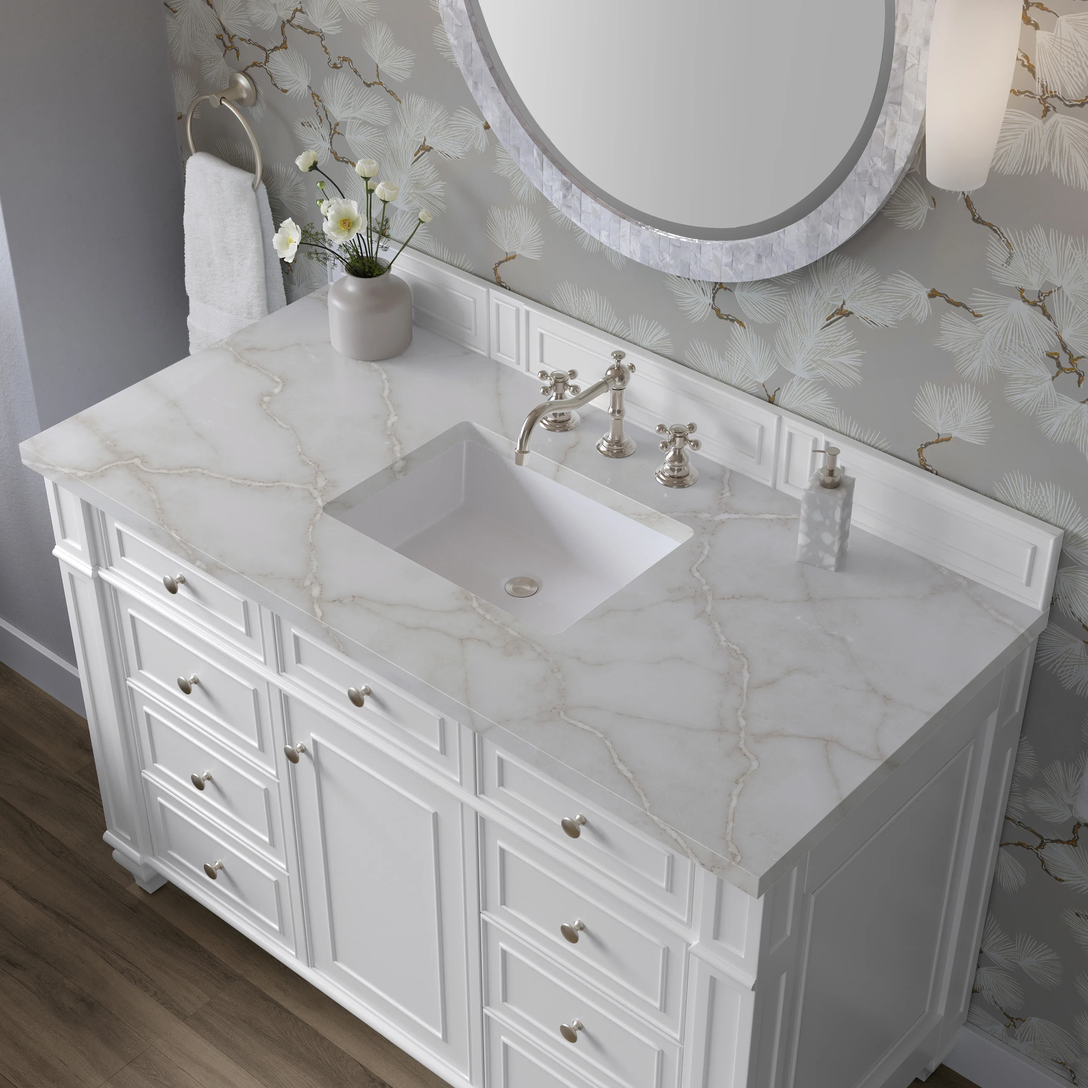 Bristol 48" Single Vanity, Bright White w/ 3 CM Victorian Silver Silestone Top