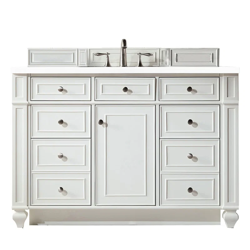 Bristol 48" Single Vanity, Bright White w/ 3 CM White Zeus Silestone Top