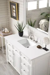 Bristol 48" Single Vanity, Bright White w/ 3 CM White Zeus Silestone Top