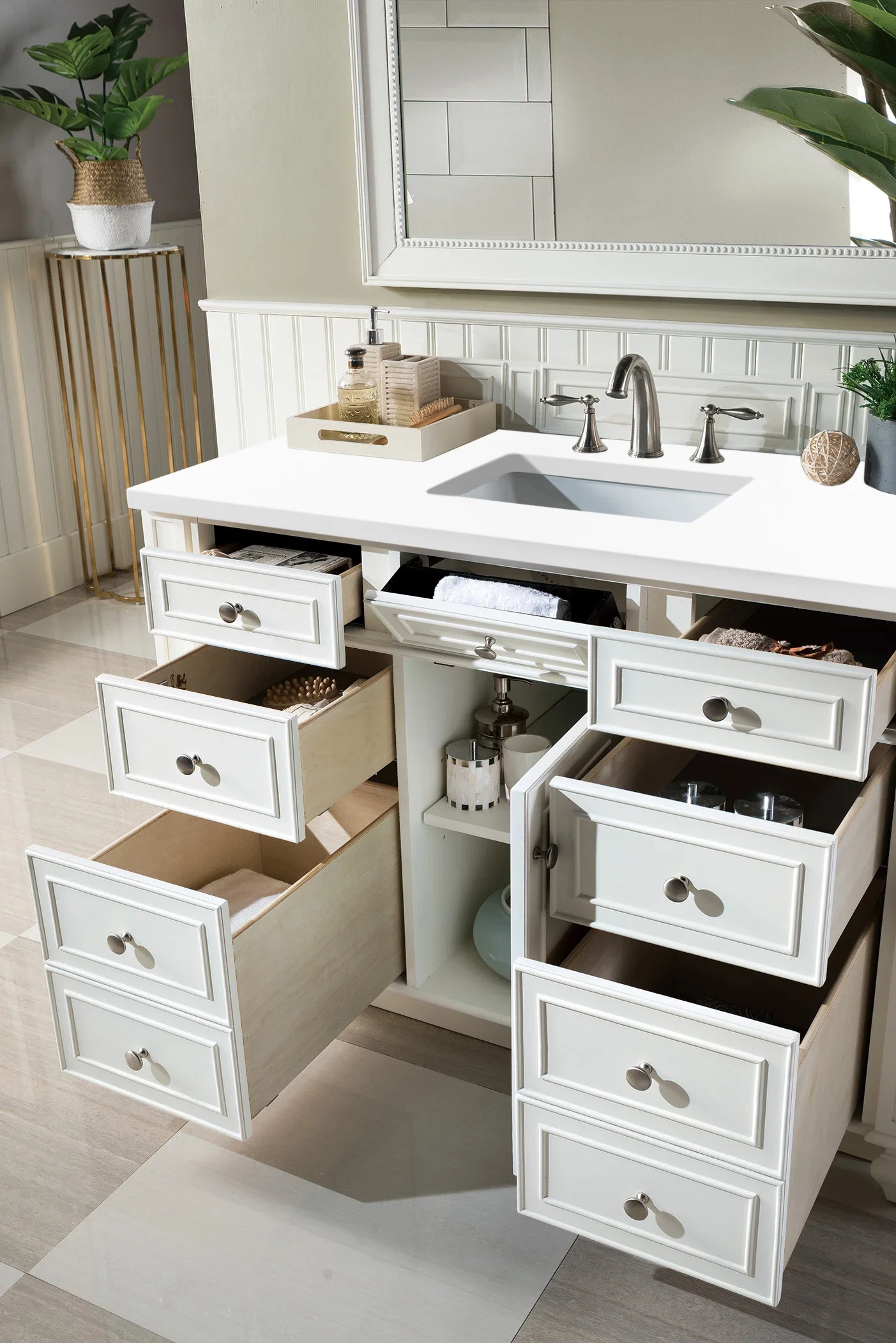 Bristol 48" Single Vanity, Bright White w/ 3 CM White Zeus Silestone Top