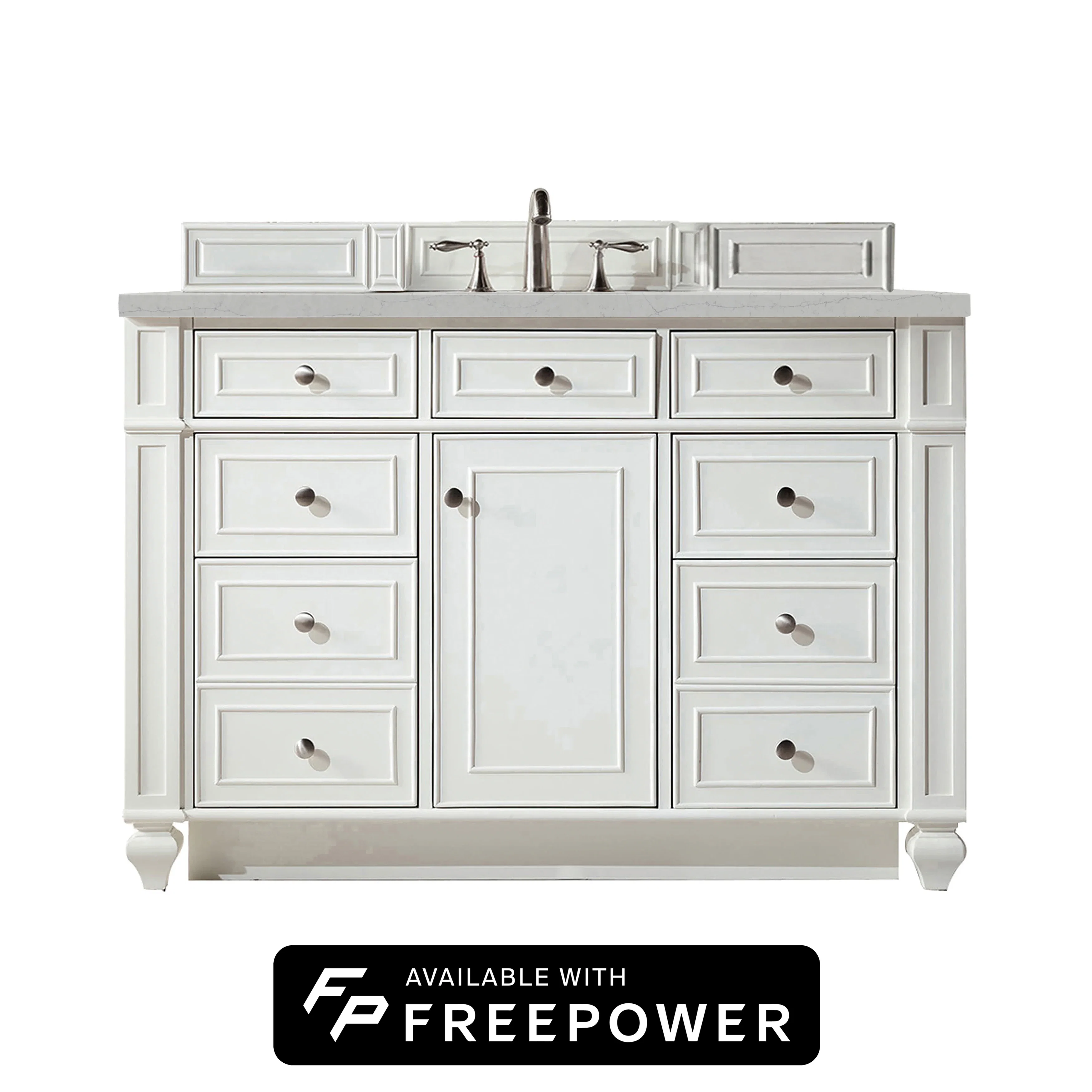 Bristol 48" Single Vanity, Bright White w/ 3 CM Eternal Jasmine Pearl Silestone Top w/ FreePower Wireless Charger