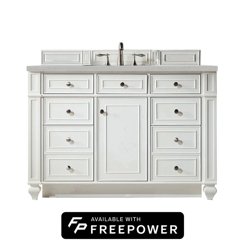 Bristol 48" Single Vanity, Bright White w/ 3 CM Eternal Jasmine Pearl Silestone Top w/ FreePower Wireless Charger