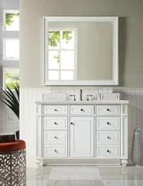Bristol 48" Single Vanity, Bright White w/ 3 CM Eternal Jasmine Pearl Silestone Top w/ FreePower Wireless Charger