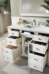 Bristol 48" Single Vanity, Bright White w/ 3 CM Eternal Jasmine Pearl Silestone Top w/ FreePower Wireless Charger