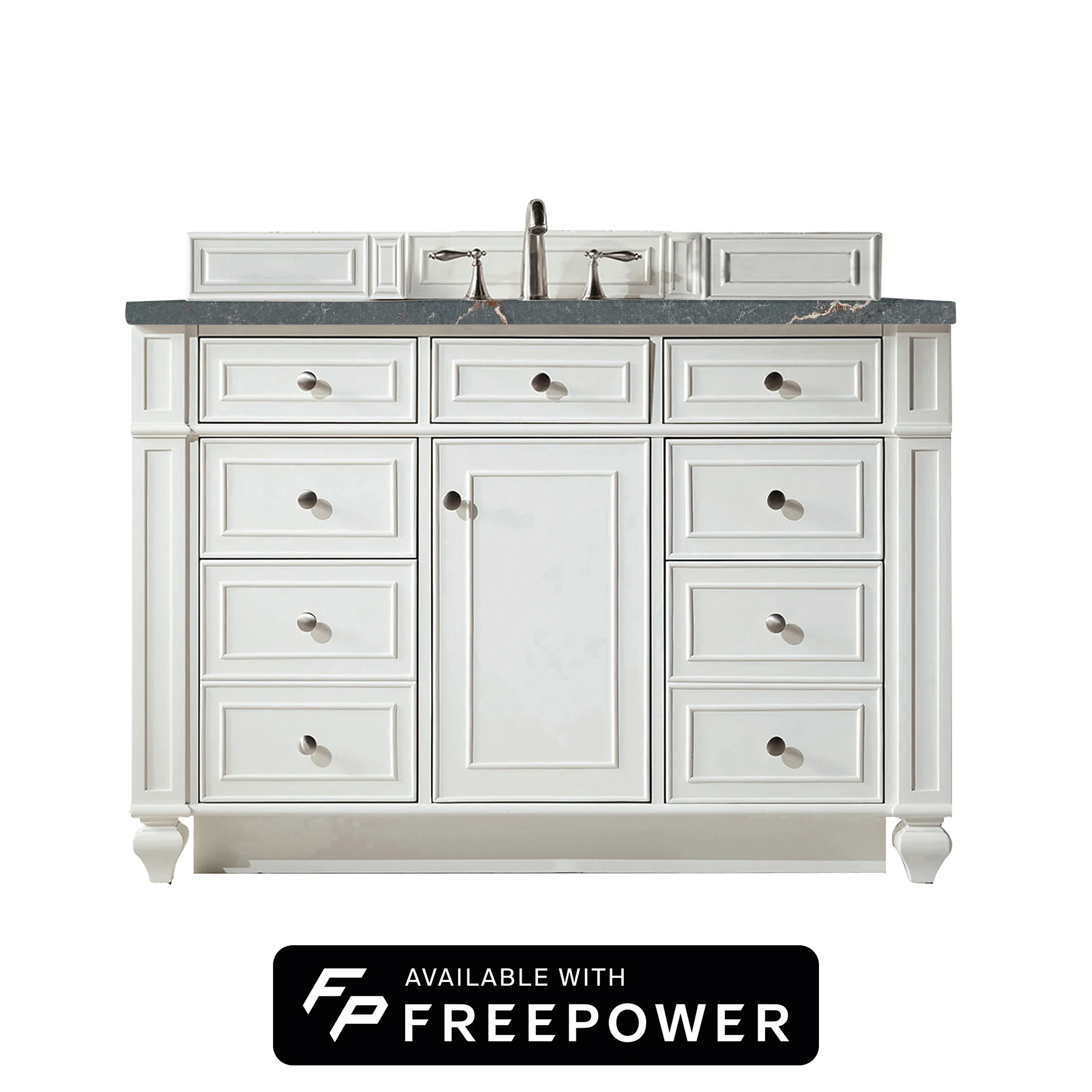 Bristol 48" Single Vanity, Bright White w/ 3 CM Parisien Bleu Silestone Top w/ FreePower Wireless Charger