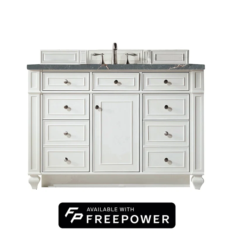 Bristol 48" Single Vanity, Bright White w/ 3 CM Parisien Bleu Silestone Top w/ FreePower Wireless Charger