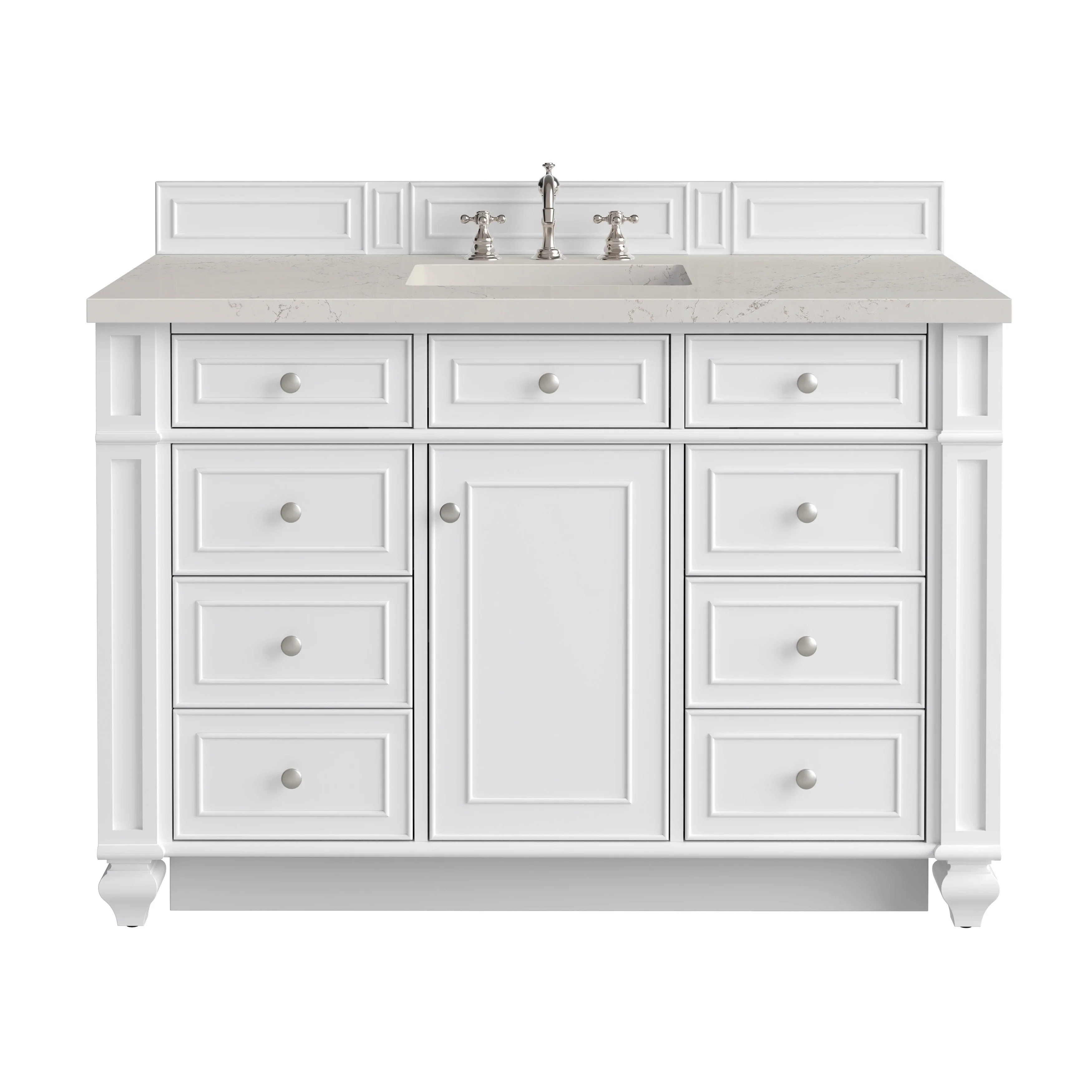 Bristol 48" Single Vanity, Bright White, w/ 3 CM Siberian Silestone Top w/FreePower Wireless Charger