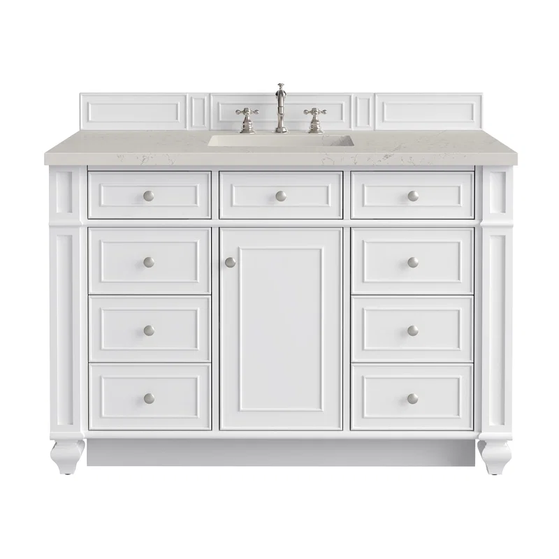 Bristol 48" Single Vanity, Bright White, w/ 3 CM Siberian Silestone Top w/FreePower Wireless Charger