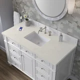 Bristol 48" Single Vanity, Bright White, w/ 3 CM Siberian Silestone Top w/FreePower Wireless Charger