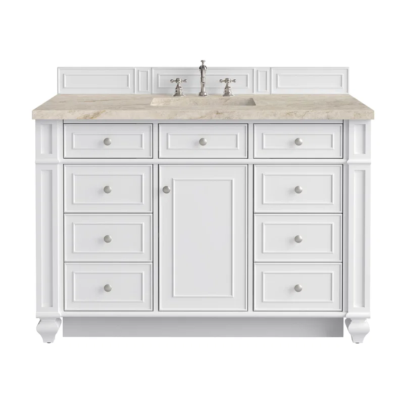 Bristol 48" Single Vanity, Bright White, w/ 3 CM Tajnar Eclos Top w/FreePower Wireless Charger