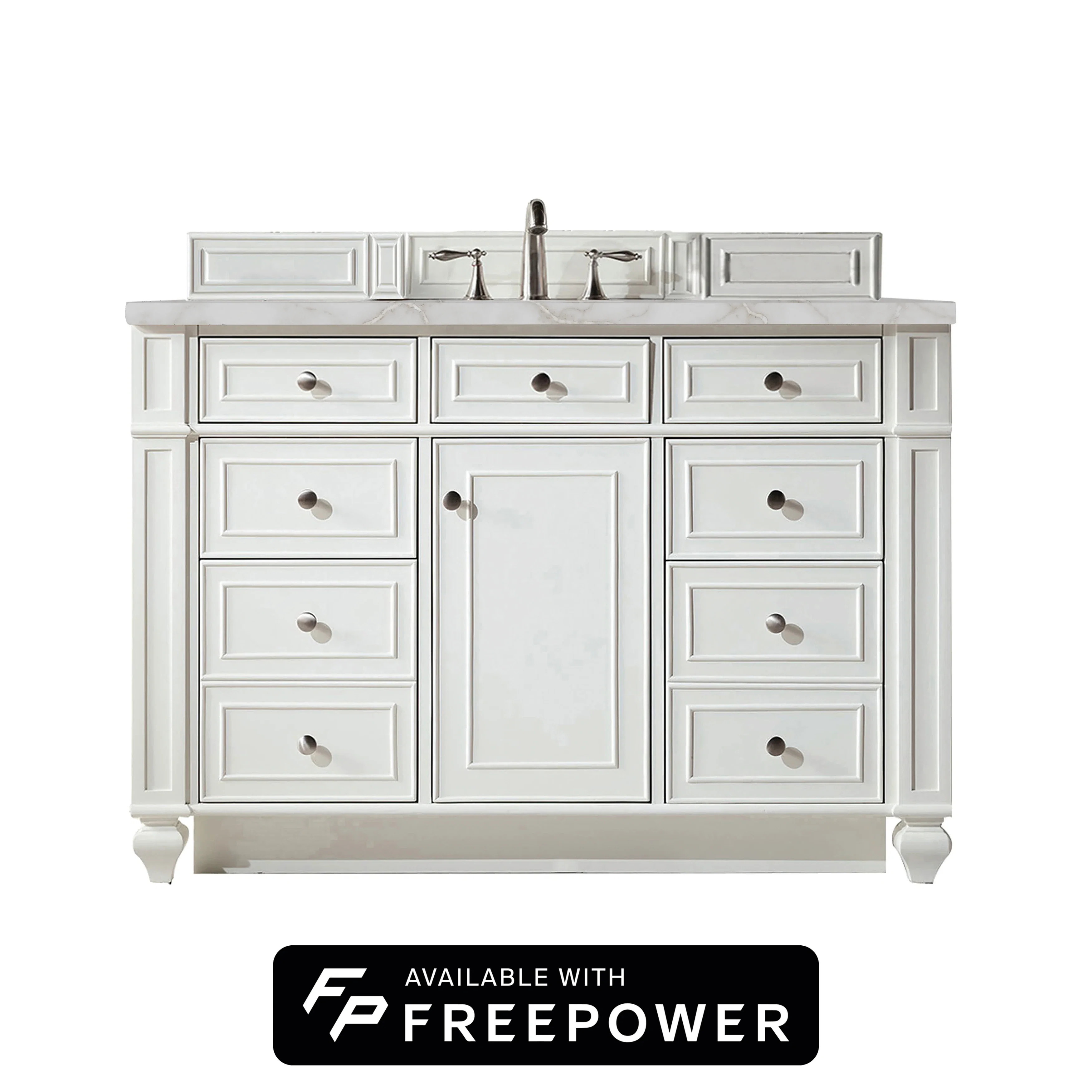 Bristol 48" Single Vanity, Bright White w/ 3 CM Victorian Silver Silestone Top w/ FreePower Wireless Charger