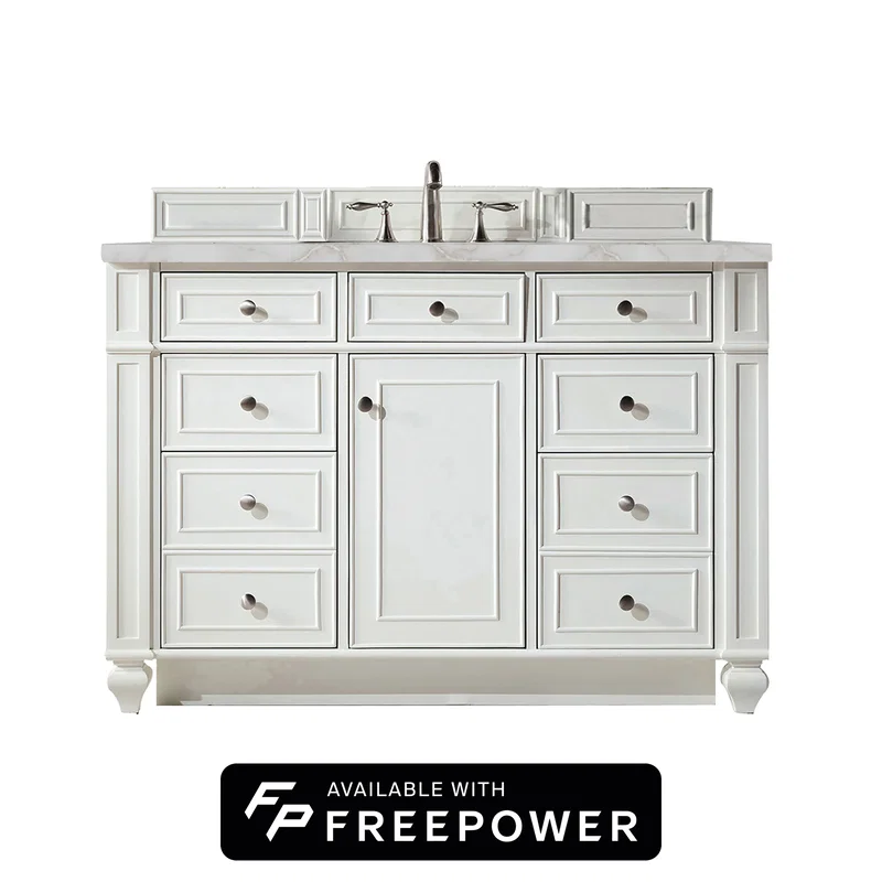 Bristol 48" Single Vanity, Bright White w/ 3 CM Victorian Silver Silestone Top w/ FreePower Wireless Charger