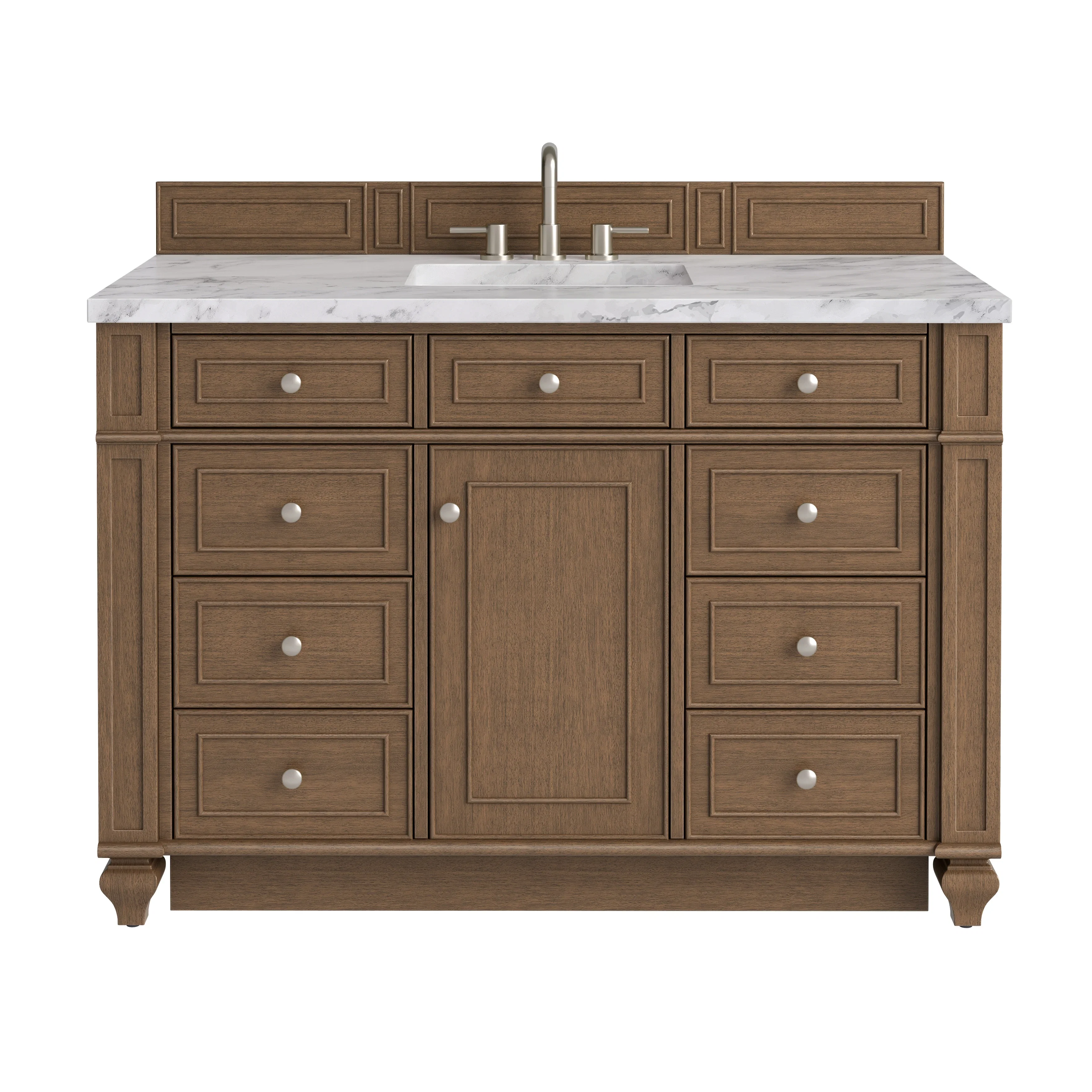 Bristol 48" Single Vanity, Saddle Brown w/ 3 CM Carrara Marble Top