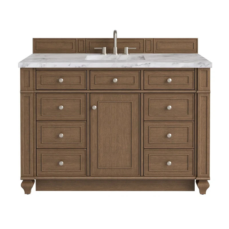 Bristol 48" Single Vanity, Saddle Brown w/ 3 CM Carrara Marble Top