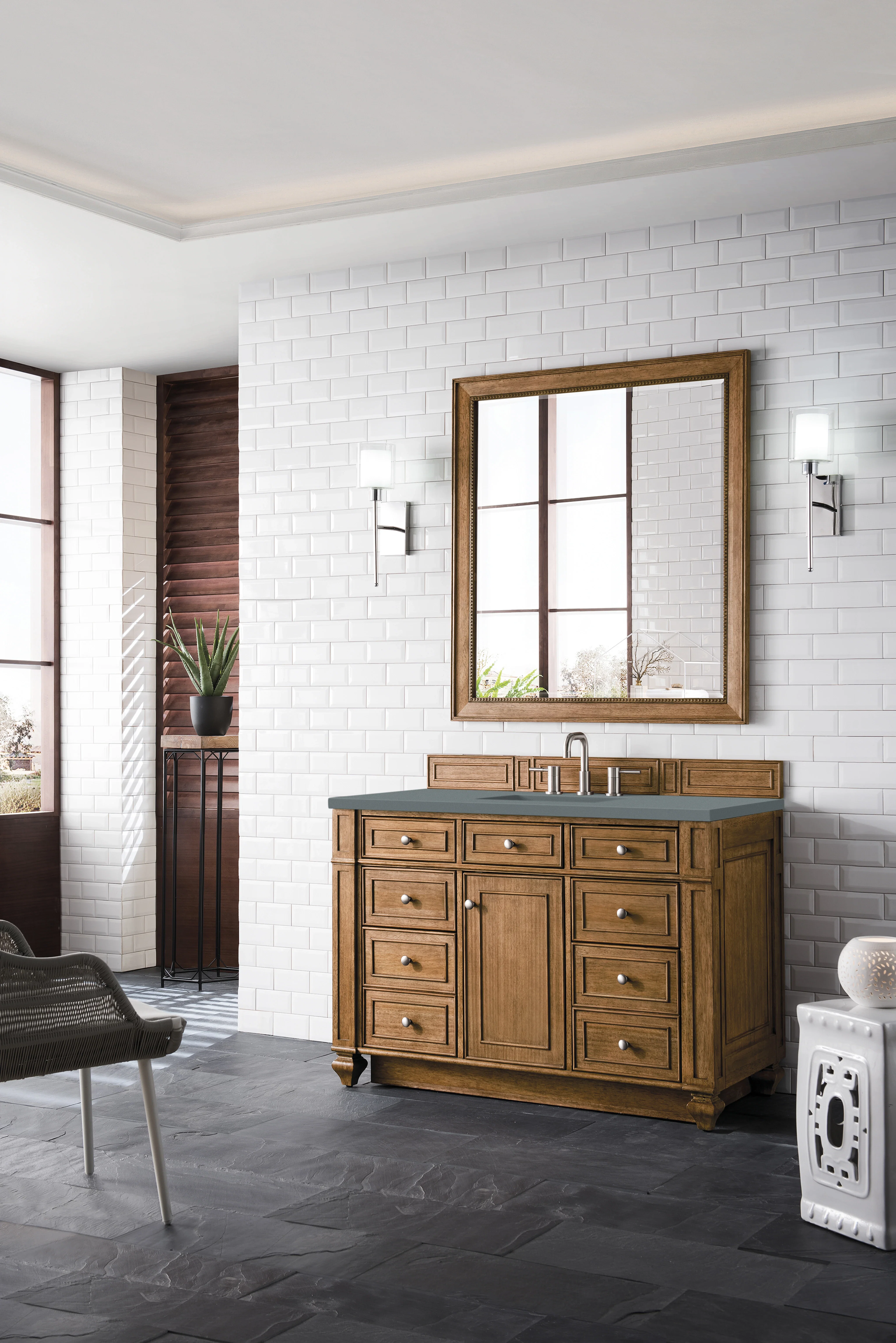 Bristol 48" Single Vanity, Saddle Brown w/ 3 CM Cala Blue Silestone Top