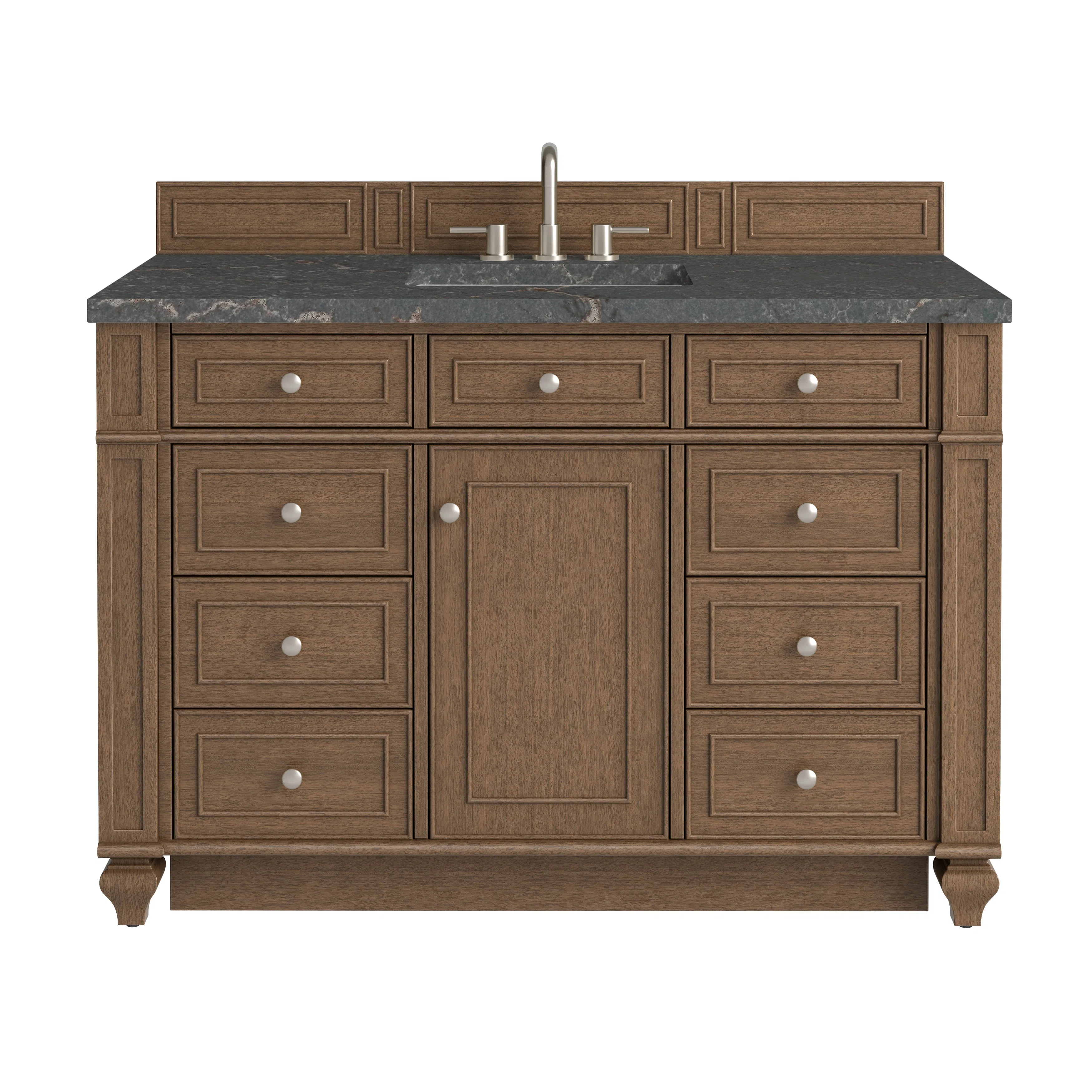 Bristol 48" Single Vanity, Saddle Brown w/ 3 CM Parisien Bleu Silestone Top