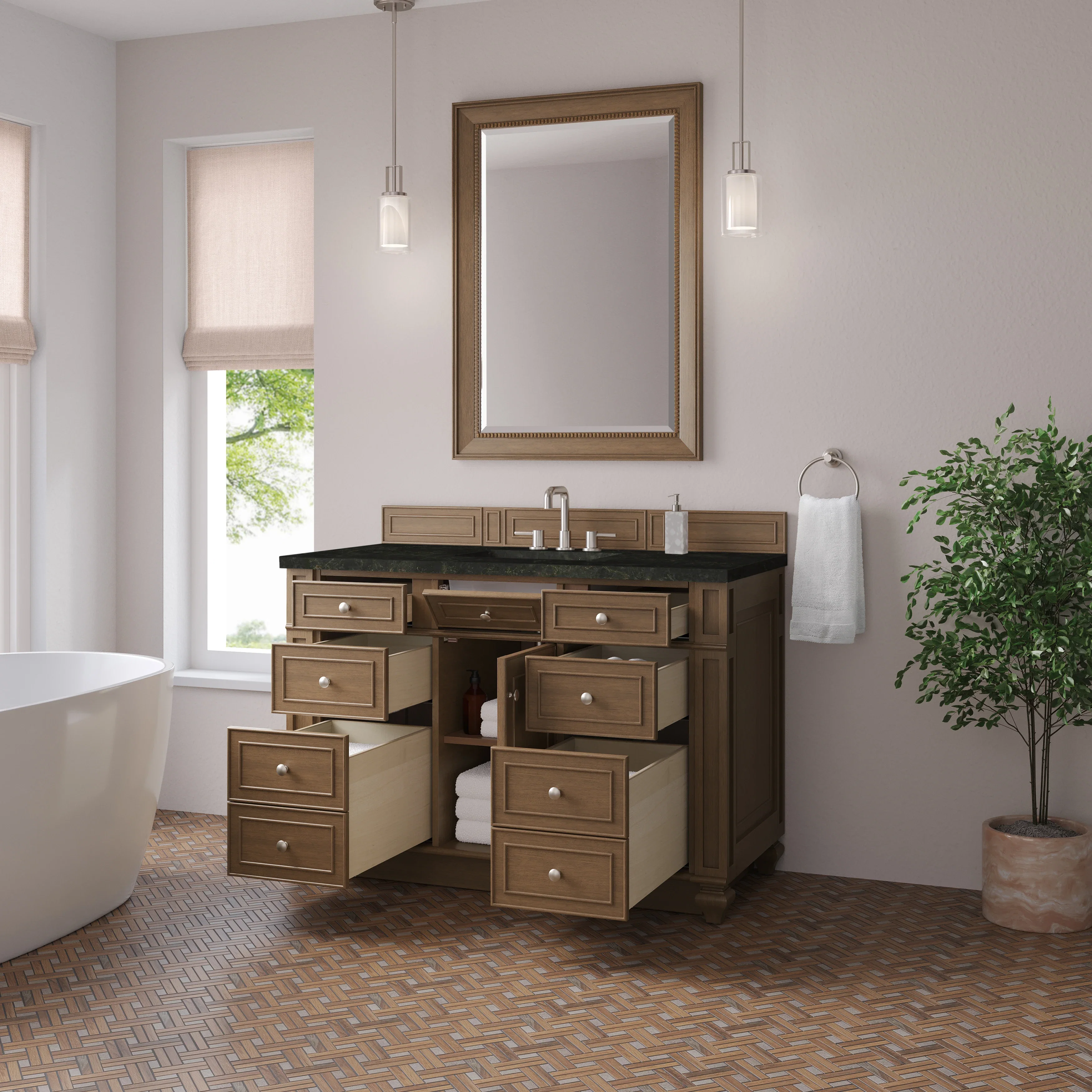 Bristol 48" Single Vanity, Saddle Brown, w/ 3 CM Phantome Eclos Top