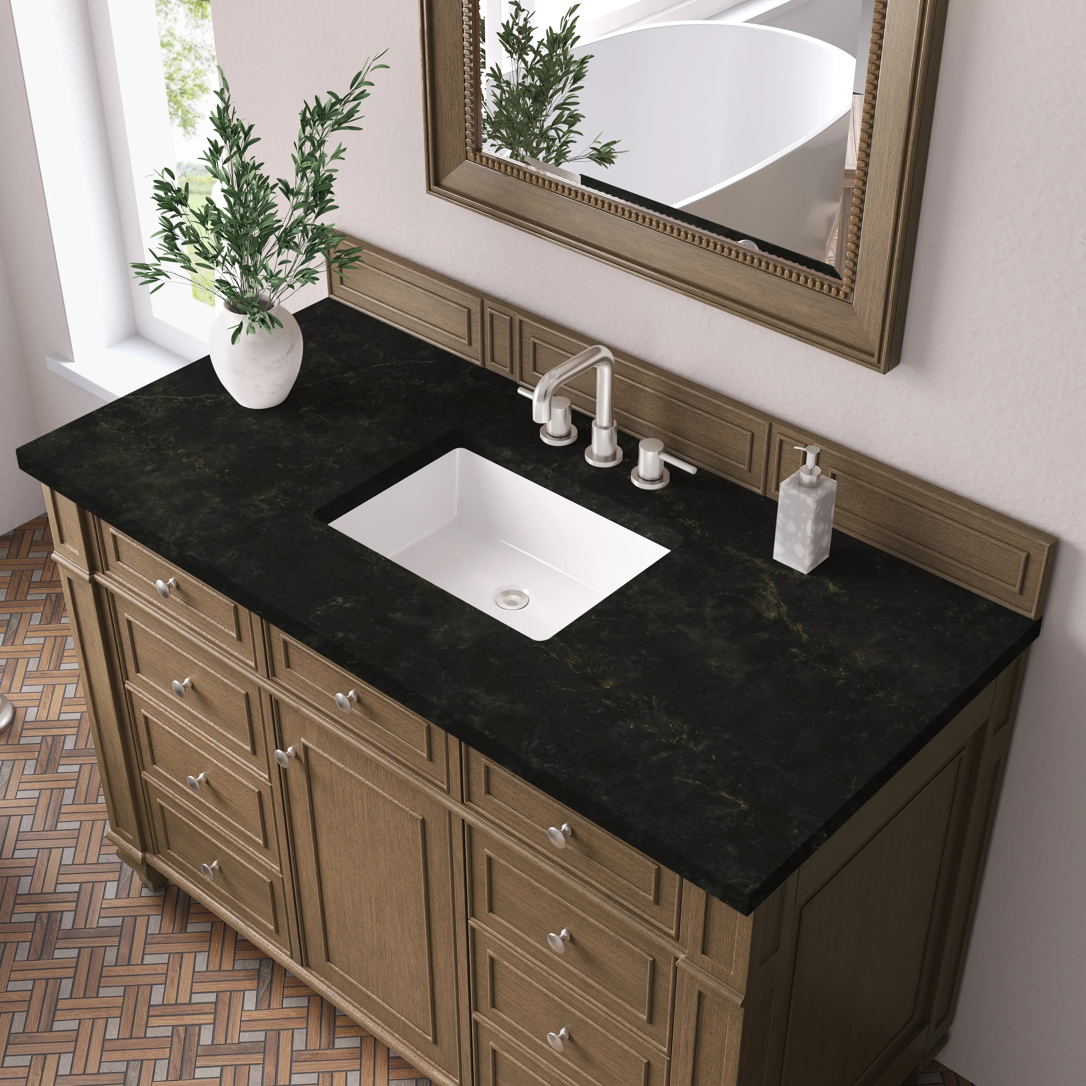 Bristol 48" Single Vanity, Saddle Brown, w/ 3 CM Phantome Eclos Top
