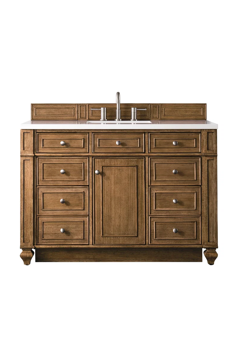 Bristol 48" Single Vanity, Saddle Brown w/ 3 CM White Zeus Silestone Top