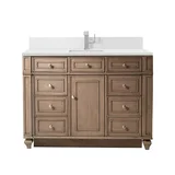 Bristol 48" Single Vanity, Whitewashed Walnut w/ Single Hole 3 CM White Zeus Silestone Top & Backsplash