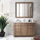 Bristol 48" Single Vanity, Whitewashed Walnut w/ Single Hole 3 CM White Zeus Silestone Top & Backsplash