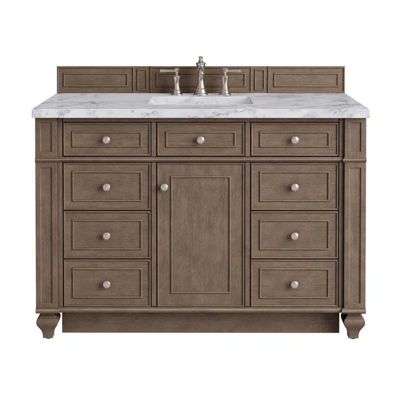 Bristol 48" Single Vanity, Whitewashed Walnut w/ 3 CM Carrara Marble Top